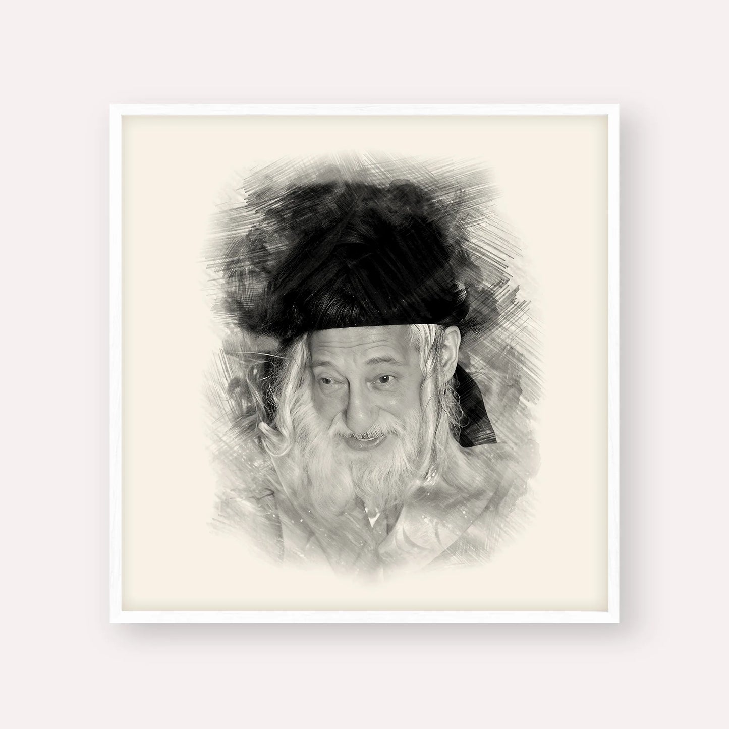 The Skulener Rebbe - Rabbi Yisroel Avrohom Portugal – Black & White – White Frame Square | Jewish Wall Art, Gedolim Pictures