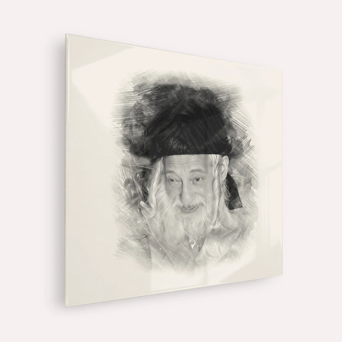 The Skulener Rebbe - Rabbi Yisroel Avrohom Portugal – Black & White – Acrylic Glass Square | Jewish Wall Art, Gedolim Pictures