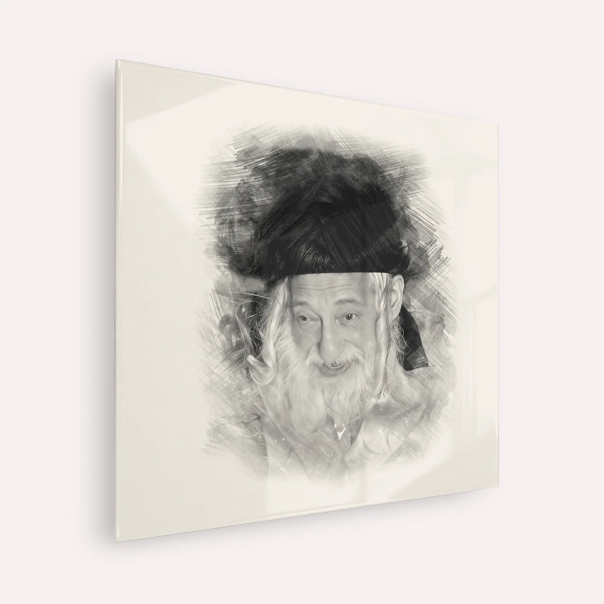 The Skulener Rebbe - Rabbi Yisroel Avrohom Portugal – Black & White – Acrylic Glass Square | Jewish Wall Art, Gedolim Pictures