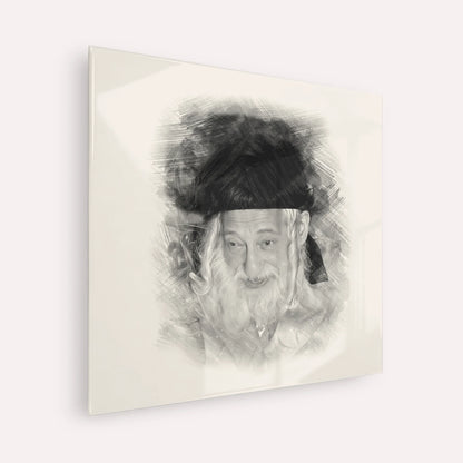 The Skulener Rebbe - Rabbi Yisroel Avrohom Portugal – Black & White – Acrylic Glass Square | Jewish Wall Art, Gedolim Pictures