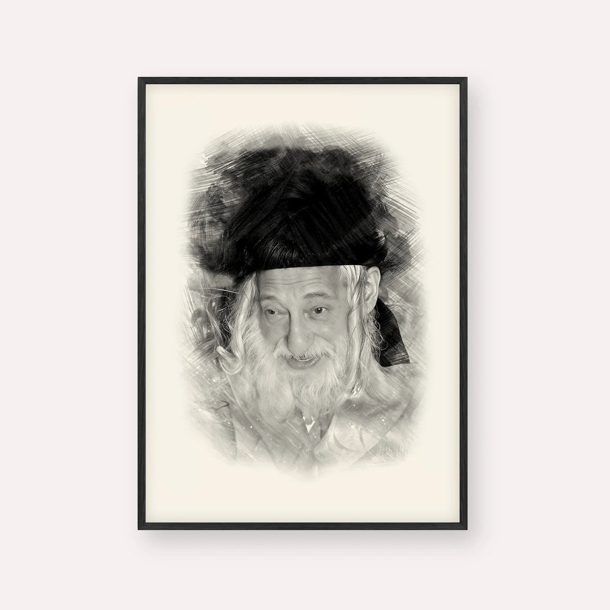 The Skulener Rebbe - Rabbi Yisroel Avrohom Portugal – Black & White – Black Frame Vertical | Jewish Wall Art, Gedolim Pictures