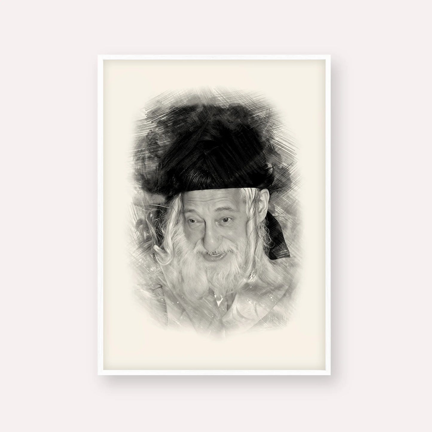 The Skulener Rebbe - Rabbi Yisroel Avrohom Portugal – Black & White – White Frame Vertical | Jewish Wall Art, Gedolim Pictures