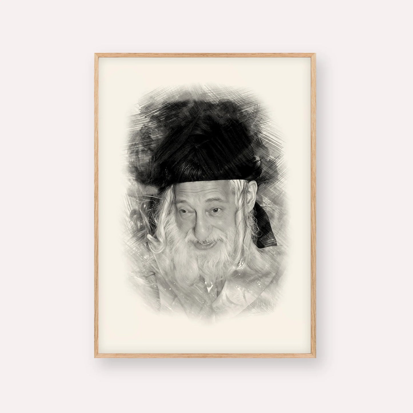The Skulener Rebbe - Rabbi Yisroel Avrohom Portugal – Black & White – Wood Frame Vertical | Jewish Wall Art, Gedolim Pictures