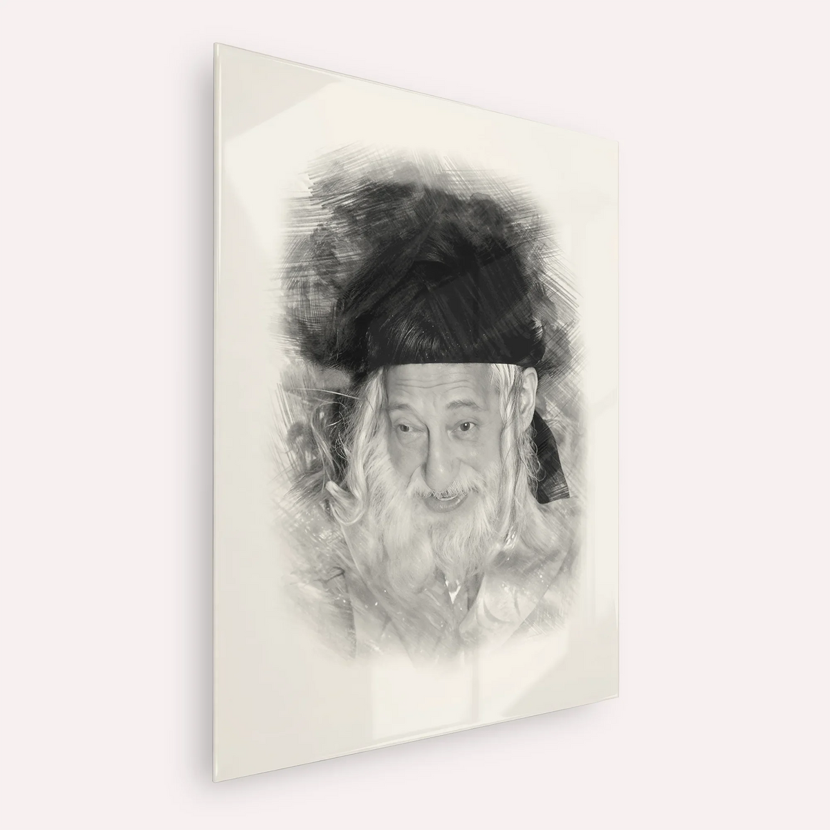The Skulener Rebbe - Rabbi Yisroel Avrohom Portugal – Black & White – Acrylic Glass Vertical | Jewish Wall Art, Gedolim Pictures
