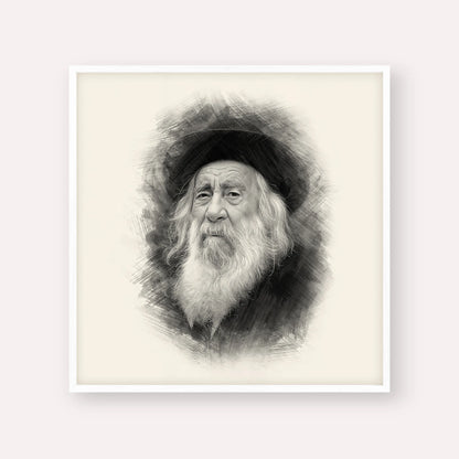 The Steipler – Black & White – White Frame Square | Jewish Wall Art, Gedolim Pictures