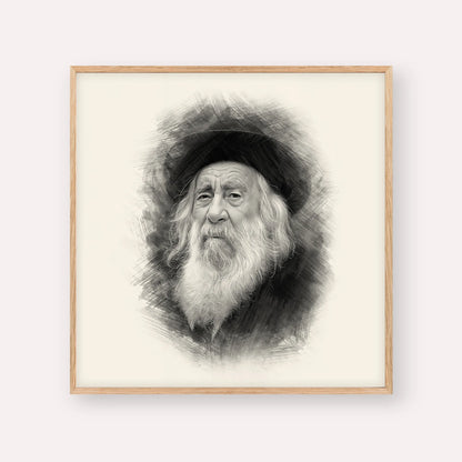 The Steipler – Black & White – Wood Frame Square | Jewish Wall Art, Gedolim Pictures