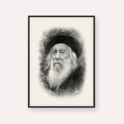 The Steipler – Black & White – Black Frame Vertical | Jewish Wall Art, Gedolim Pictures
