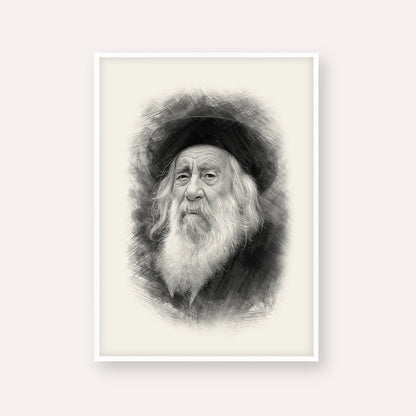 The Steipler – Black & White – White Frame Vertical | Jewish Wall Art, Gedolim Pictures