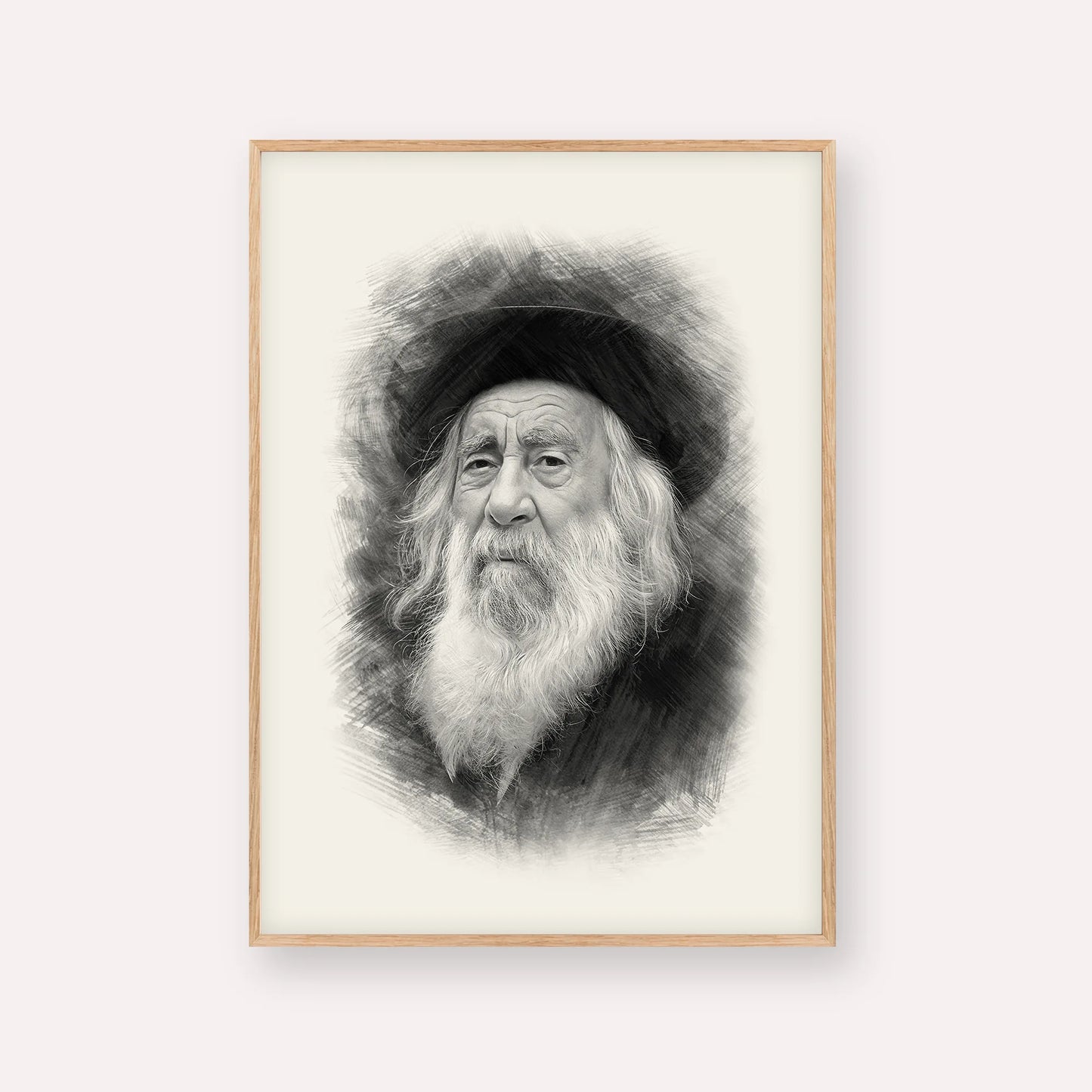The Steipler – Black & White – Wood Frame Vertical | Jewish Wall Art, Gedolim Pictures