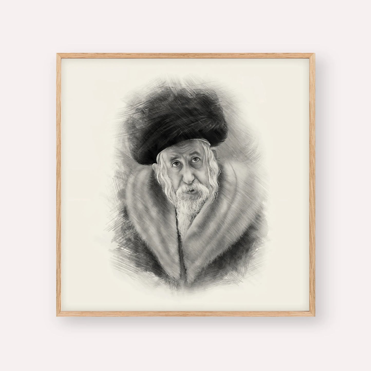 The Tosher Rebbe – Black & White – Wood Frame Square | Jewish Wall Art, Gedolim Pictures