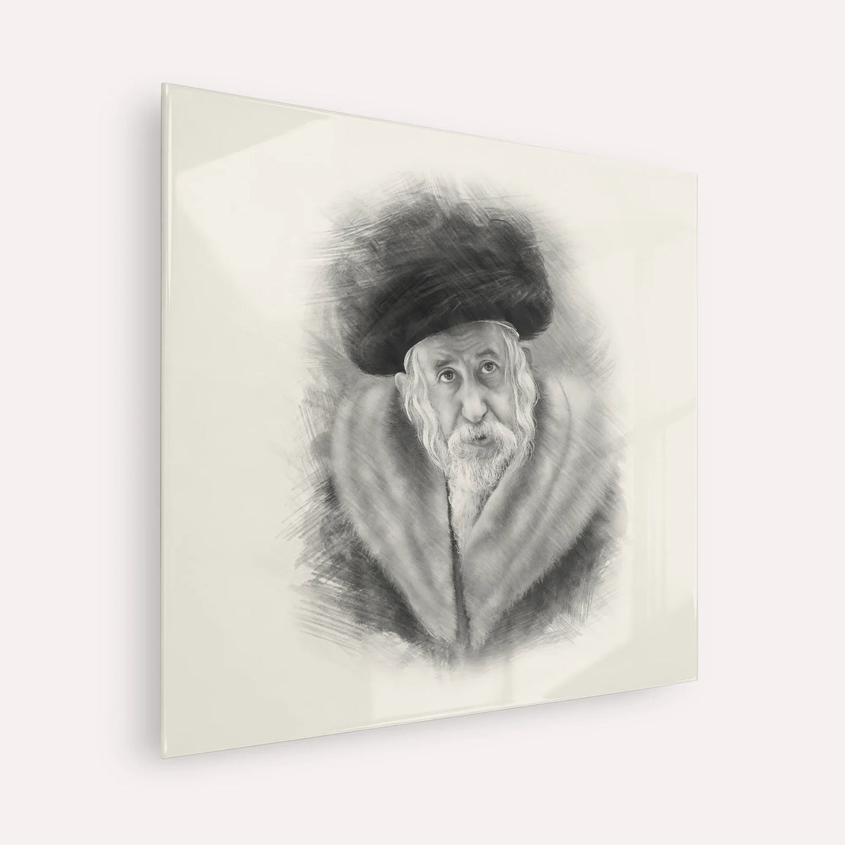 The Tosher Rebbe – Black & White – Acrylic Glass Square | Jewish Wall Art, Gedolim Pictures