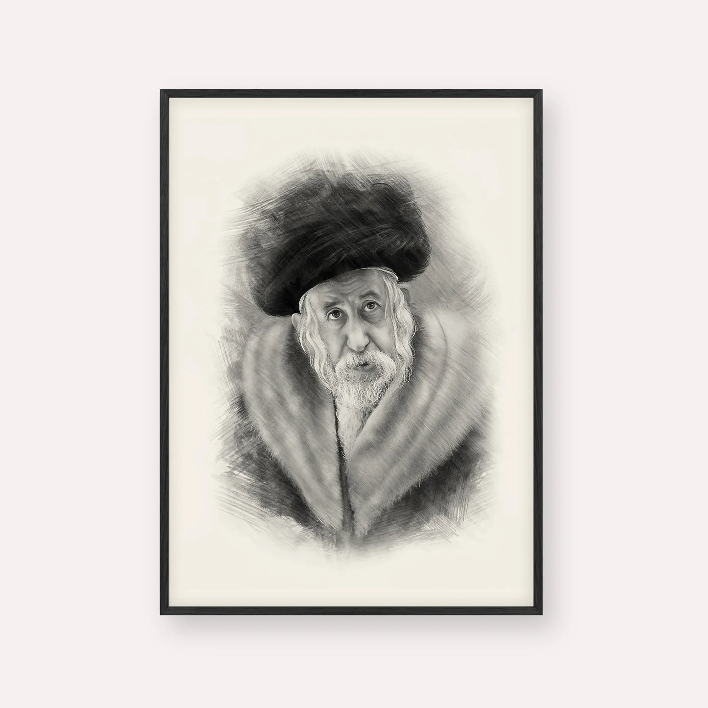 The Tosher Rebbe – Black & White – Black Frame Vertical | Jewish Wall Art, Gedolim Pictures