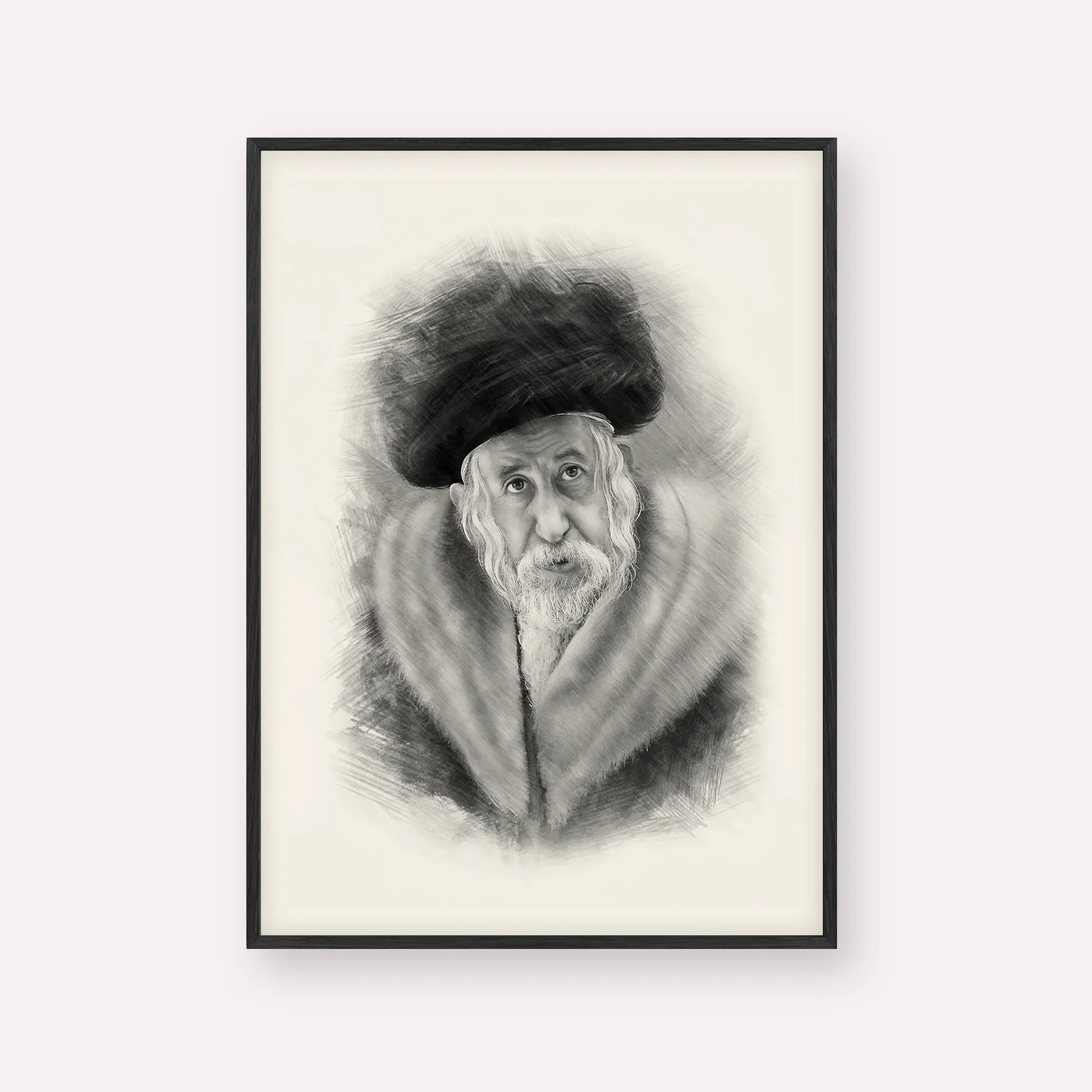 The Tosher Rebbe – Black & White – Black Frame Vertical | Jewish Wall Art, Gedolim Pictures