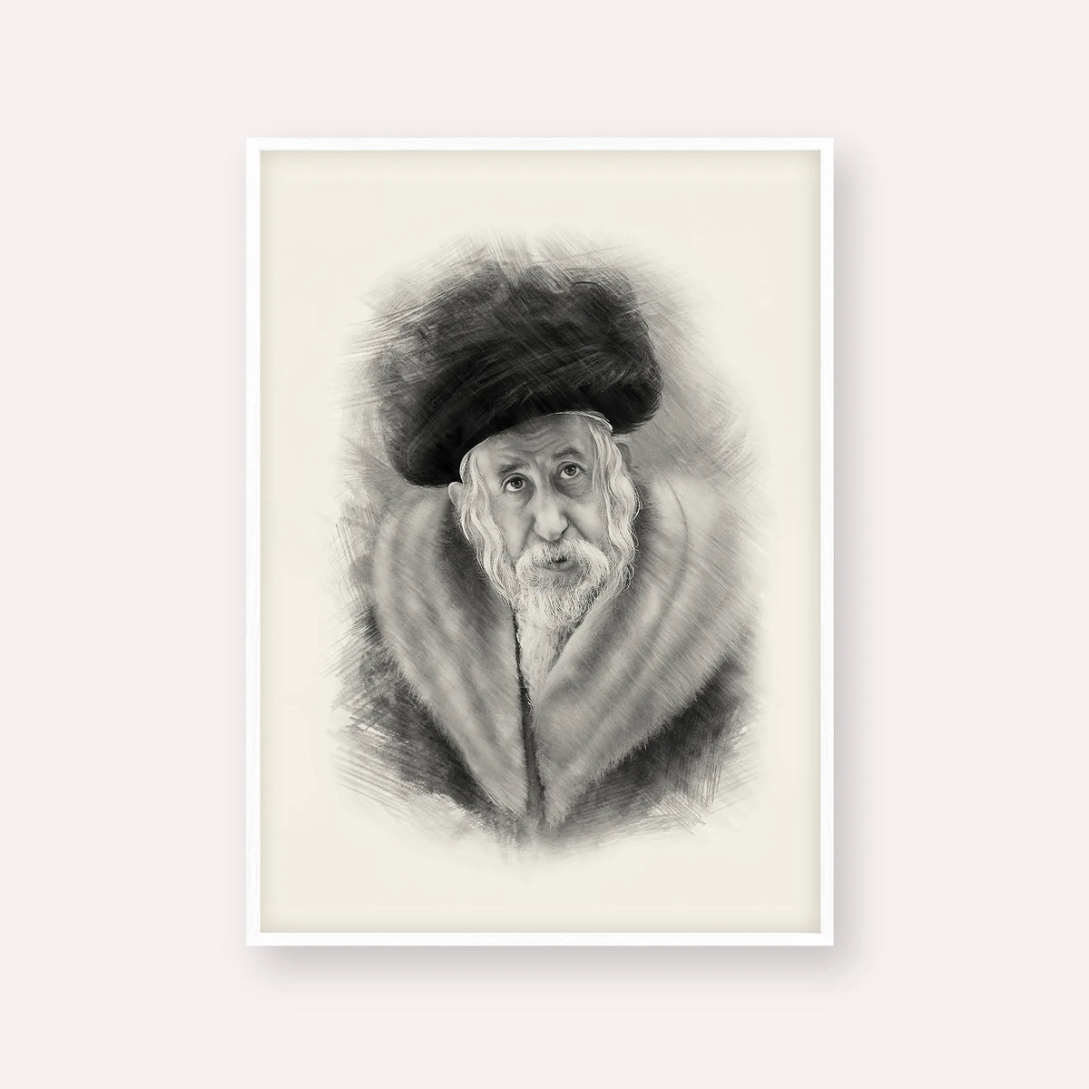 The Tosher Rebbe – Black & White – White Frame Vertical | Jewish Wall Art, Gedolim Pictures