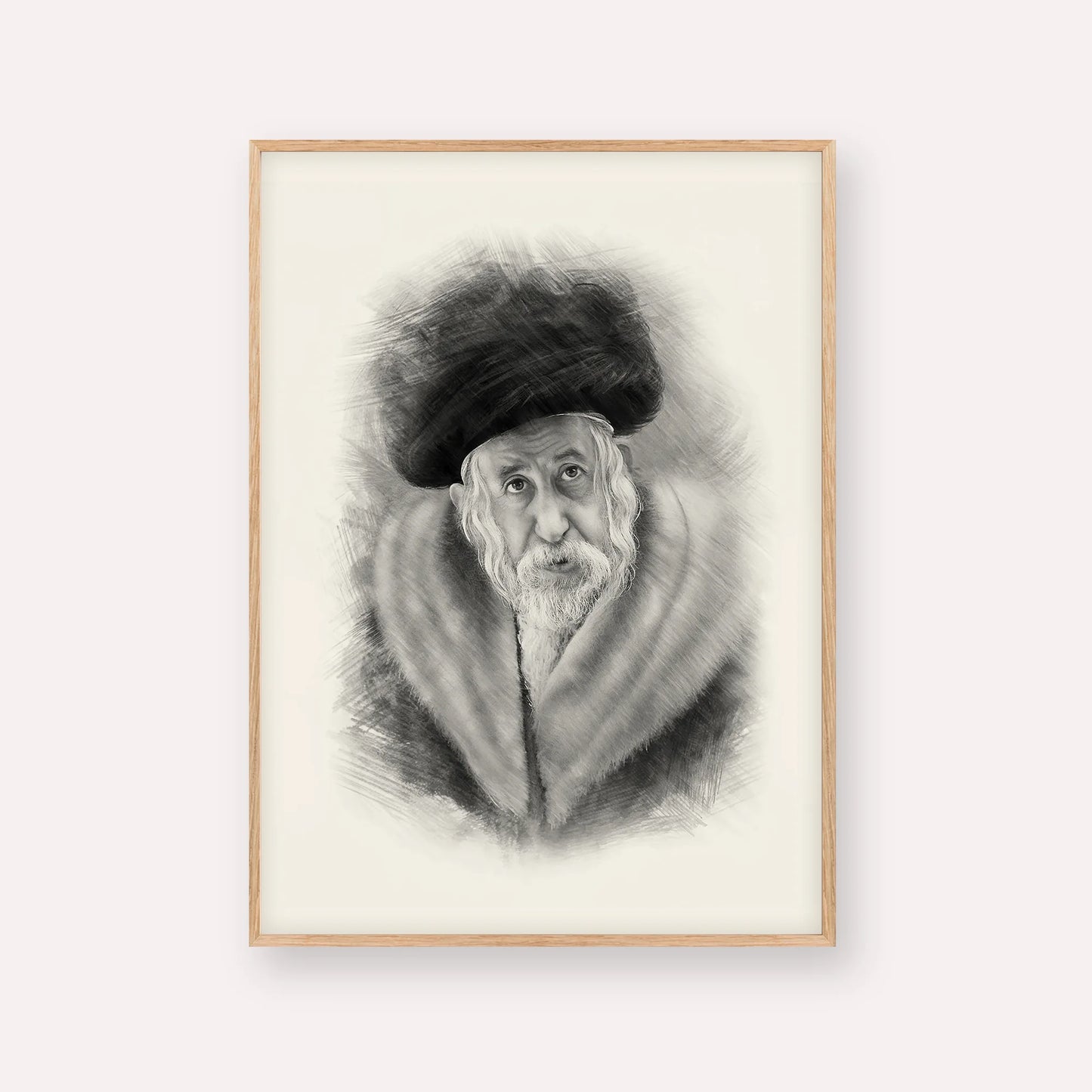 The Tosher Rebbe – Black & White – Wood Frame Vertical | Jewish Wall Art, Gedolim Pictures