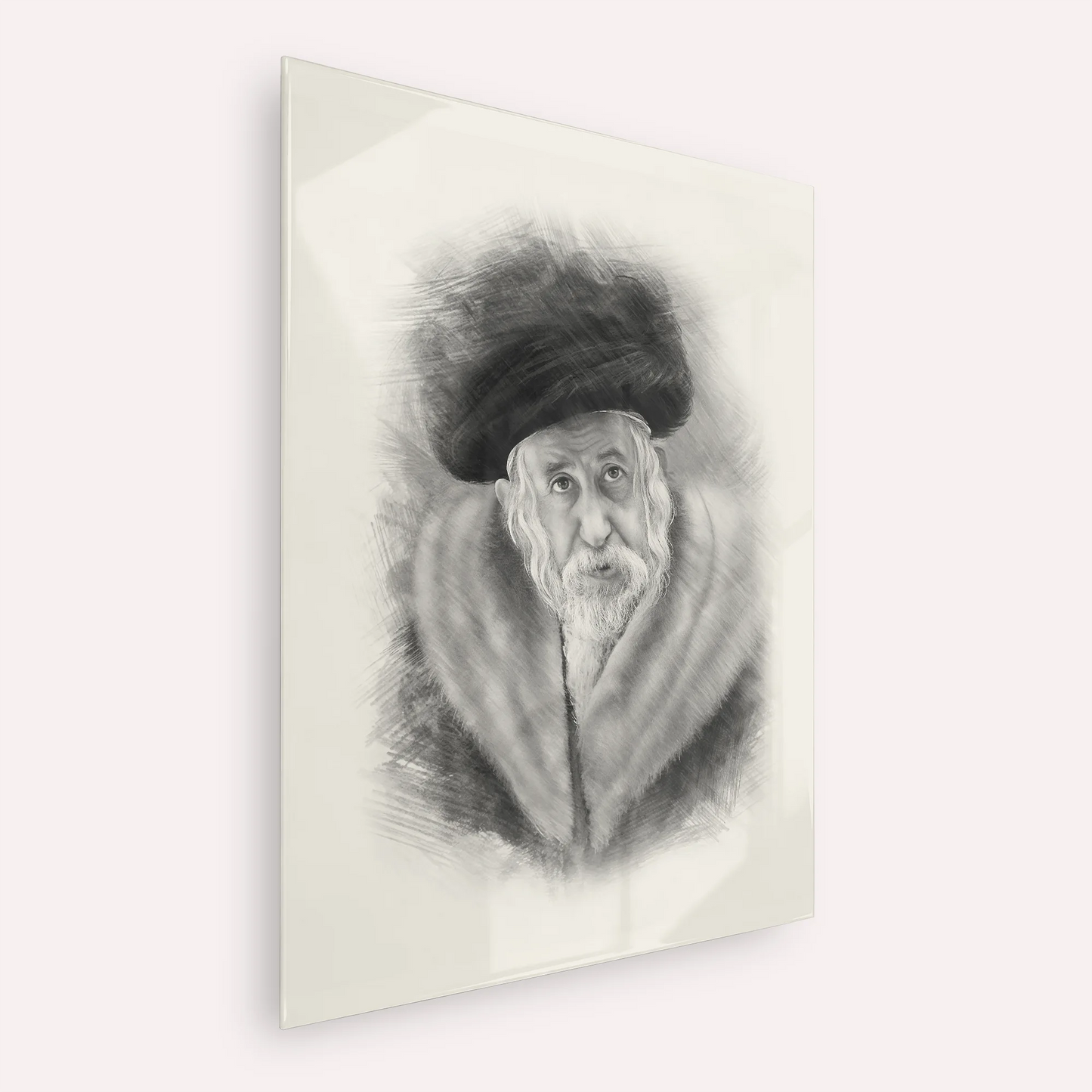 The Tosher Rebbe – Black & White – Acrylic Glass Vertical | Jewish Wall Art, Gedolim Pictures