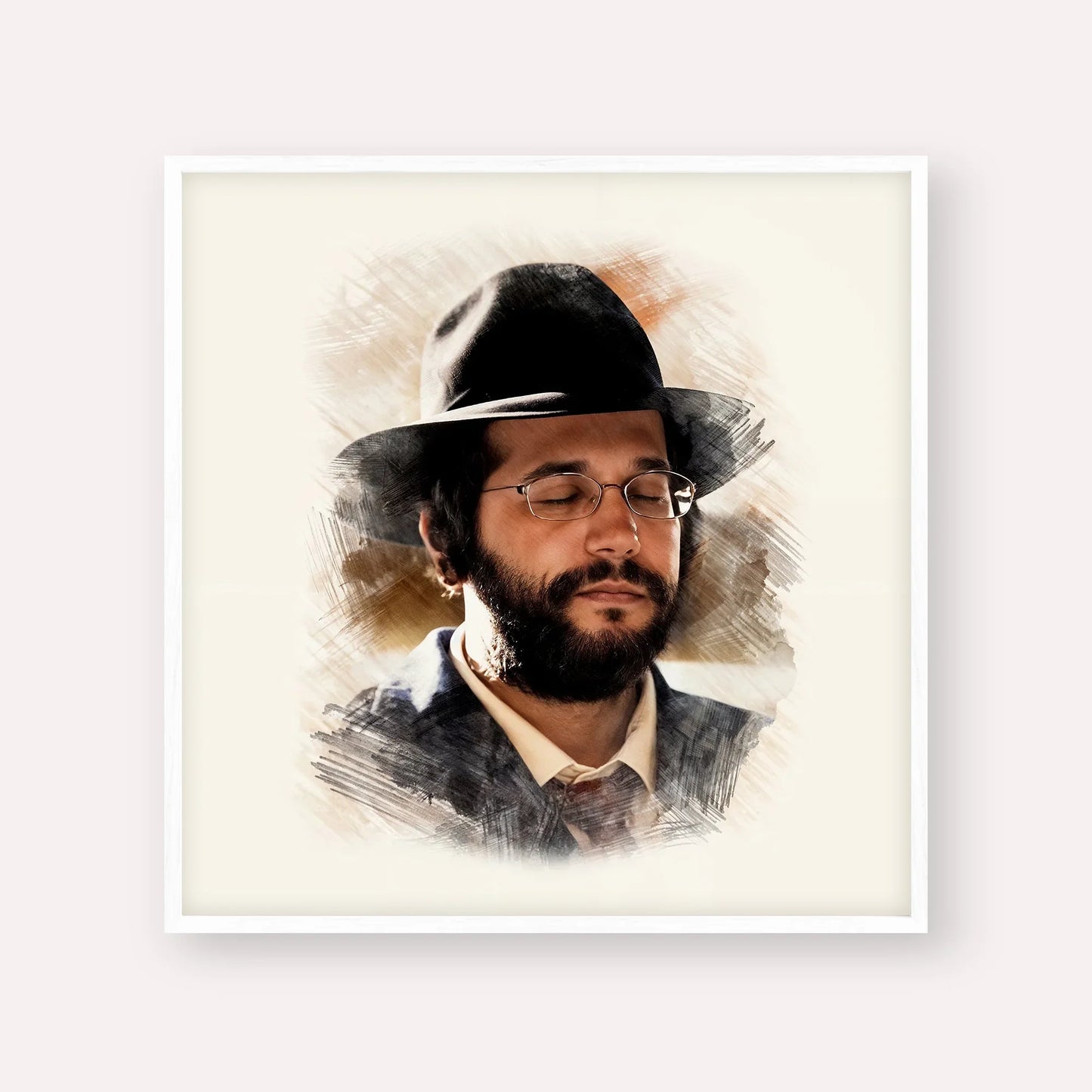 The Yanuka - Rabbi Shlomo Yehuda – White Frame Square | Jewish Wall Art, Gedolim Pictures