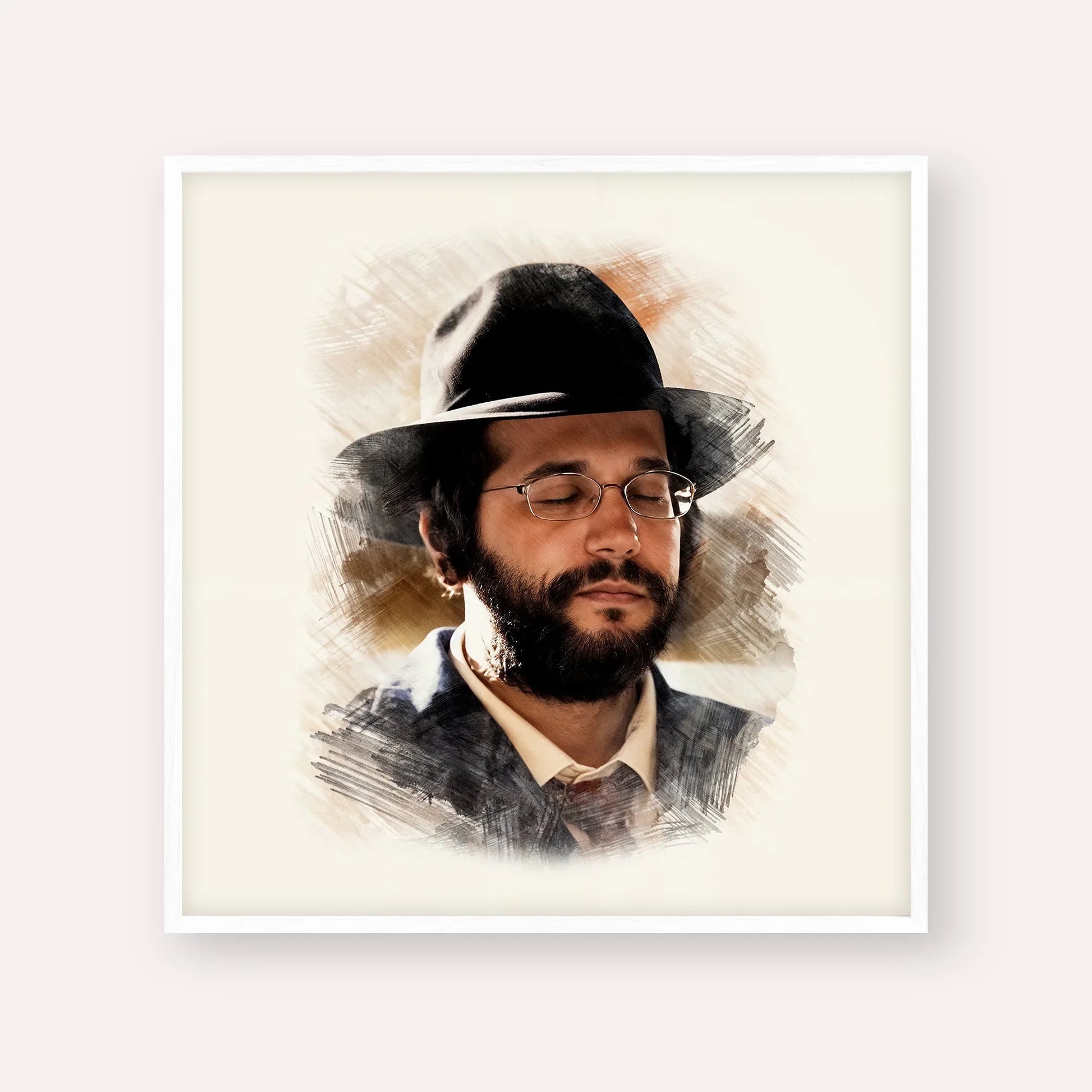 The Yanuka - Rabbi Shlomo Yehuda – White Frame Square | Jewish Wall Art, Gedolim Pictures
