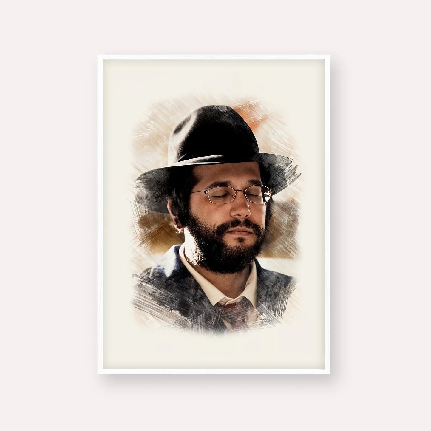 The Yanuka - Rabbi Shlomo Yehuda – White Frame Vertical | Jewish Wall Art, Gedolim Pictures