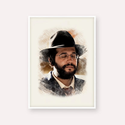 The Yanuka - Rabbi Shlomo Yehuda – White Frame Vertical | Jewish Wall Art, Gedolim Pictures