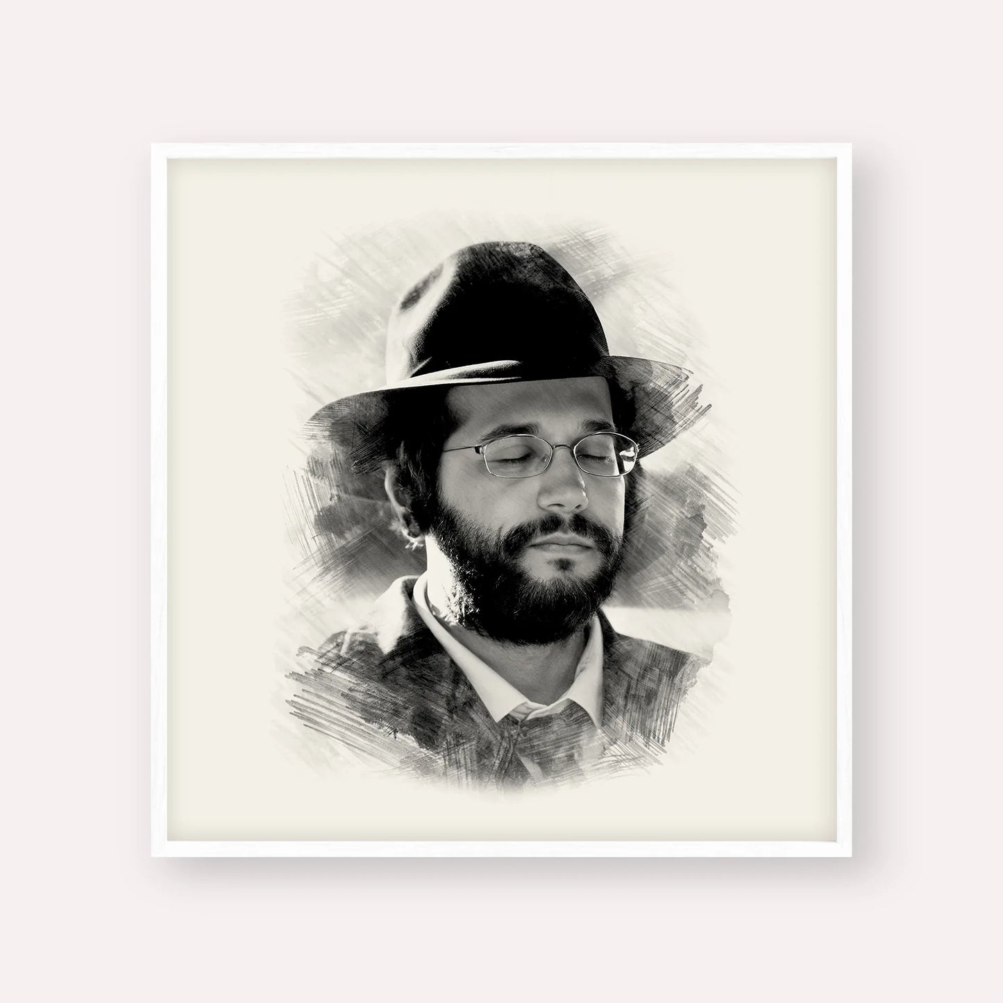 The Yanuka - Rabbi Shlomo Yehuda – White Frame Square | Jewish Wall Art, Gedolim Pictures