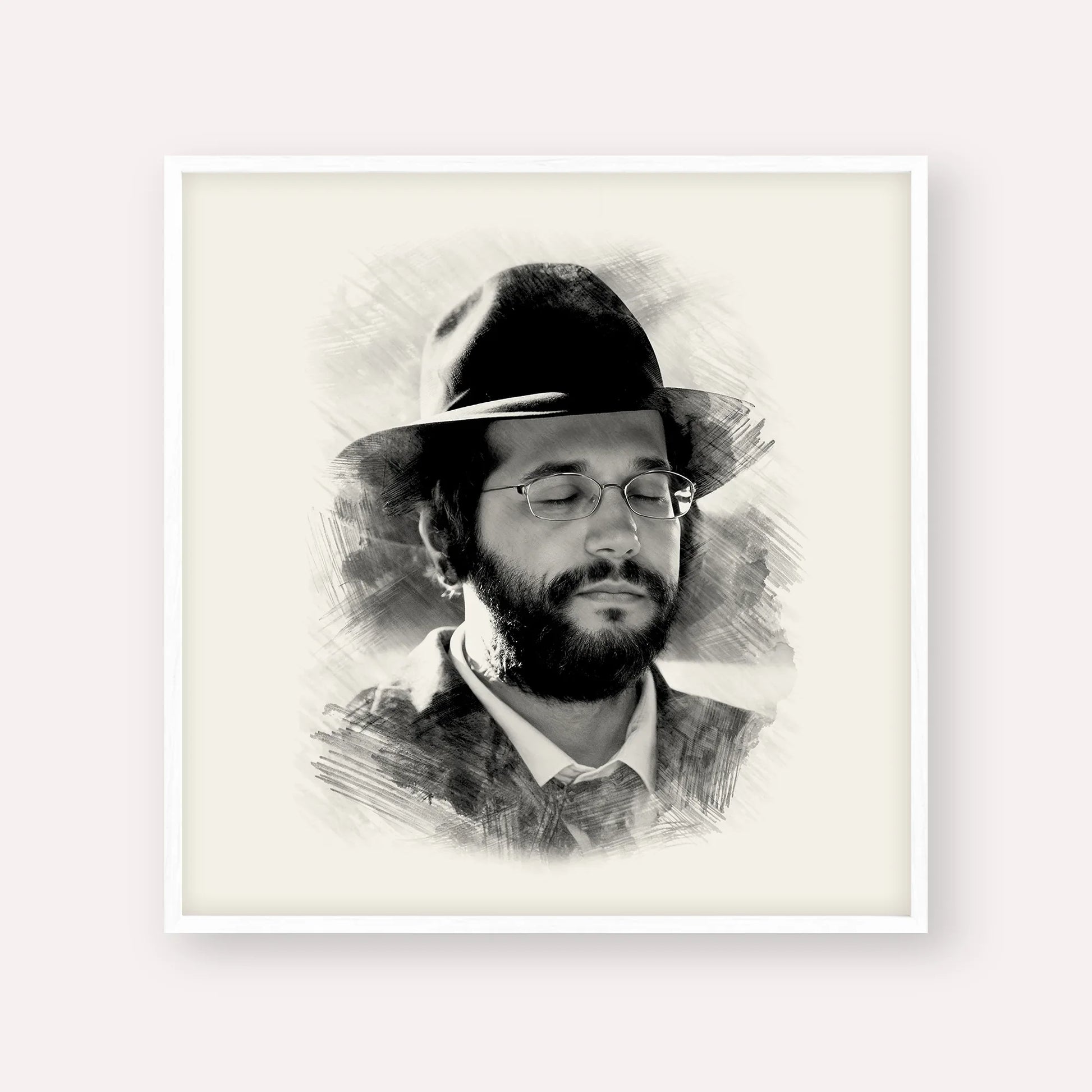 The Yanuka - Rabbi Shlomo Yehuda – White Frame Square | Jewish Wall Art, Gedolim Pictures