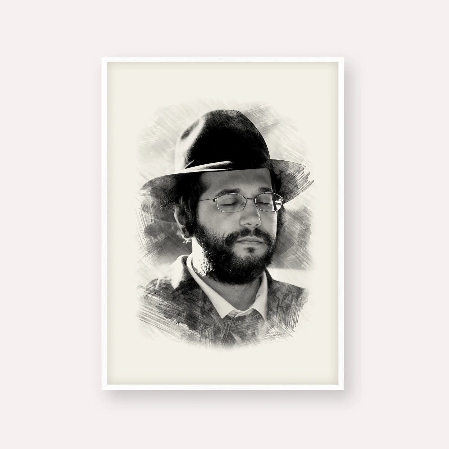 The Yanuka - Rabbi Shlomo Yehuda – White Frame Vertical | Jewish Wall Art, Gedolim Pictures