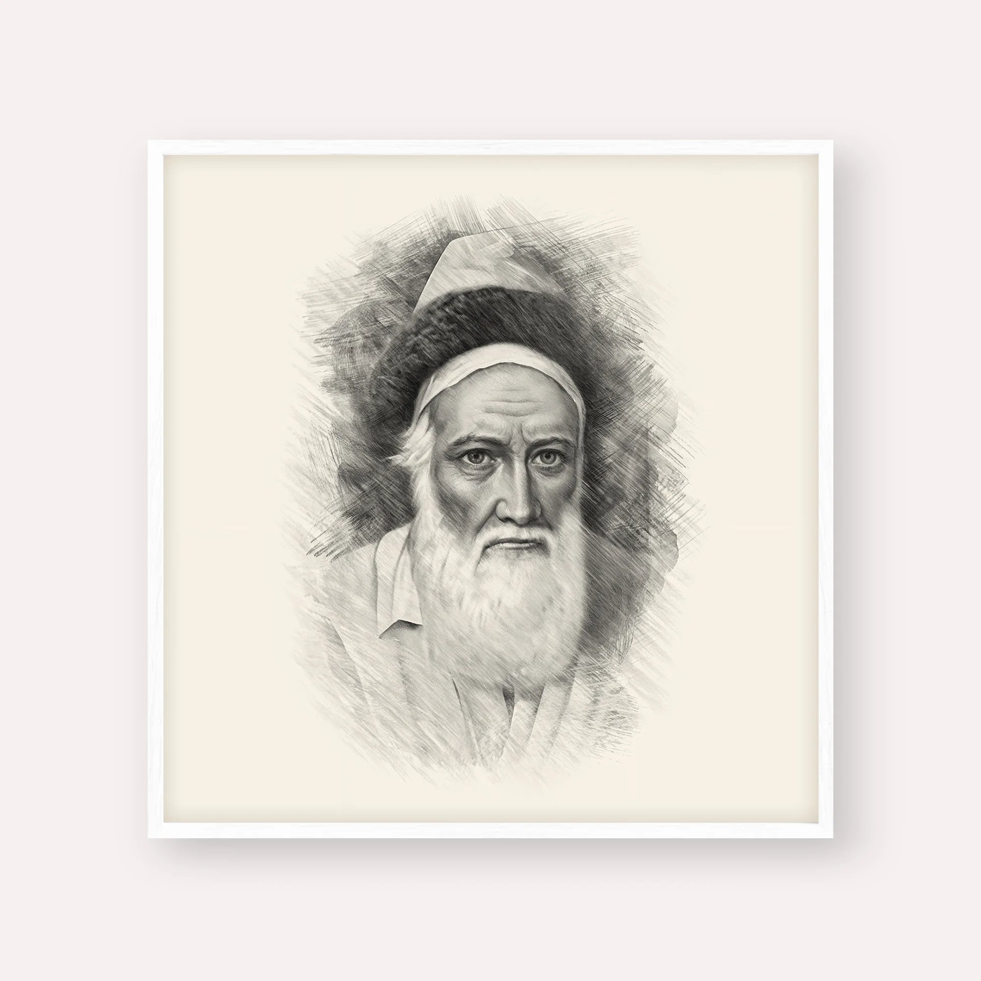 Tzemach Tzedek – Black & White – White Frame Square | Jewish Wall Art, Gedolim Pictures