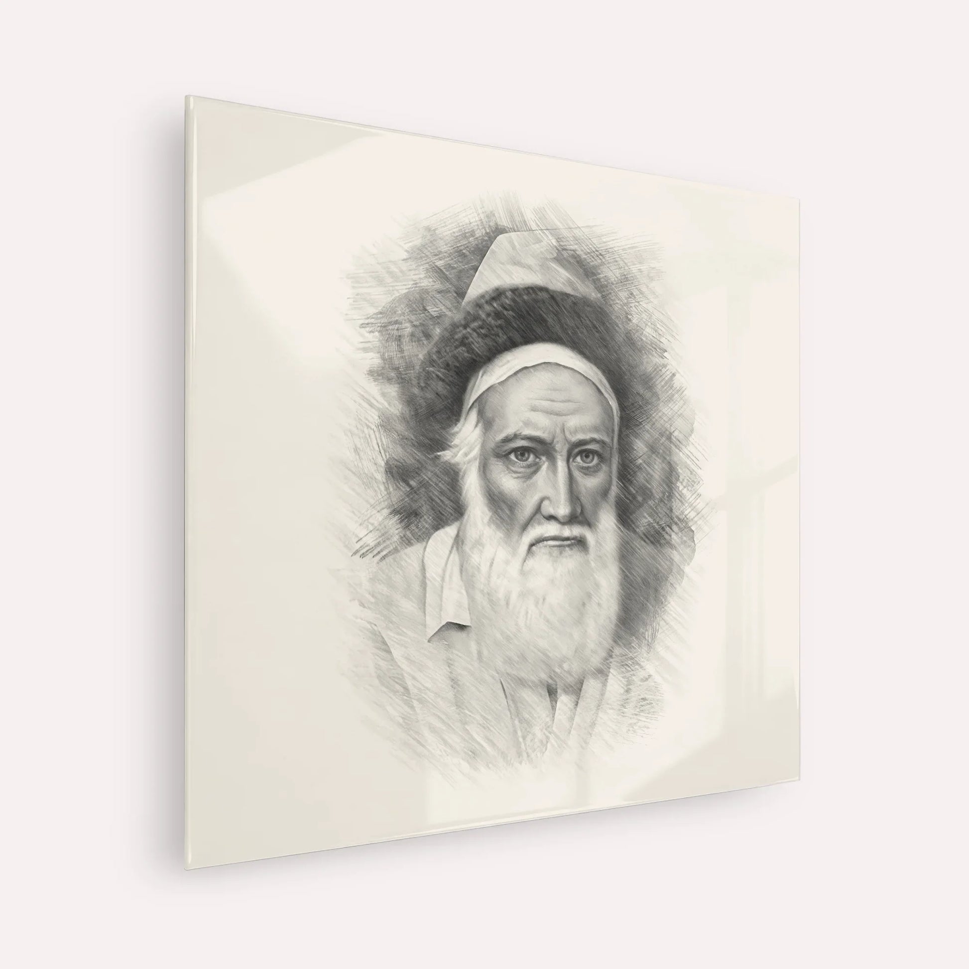 Tzemach Tzedek – Black & White – Acrylic Glass Square | Jewish Wall Art, Gedolim Pictures