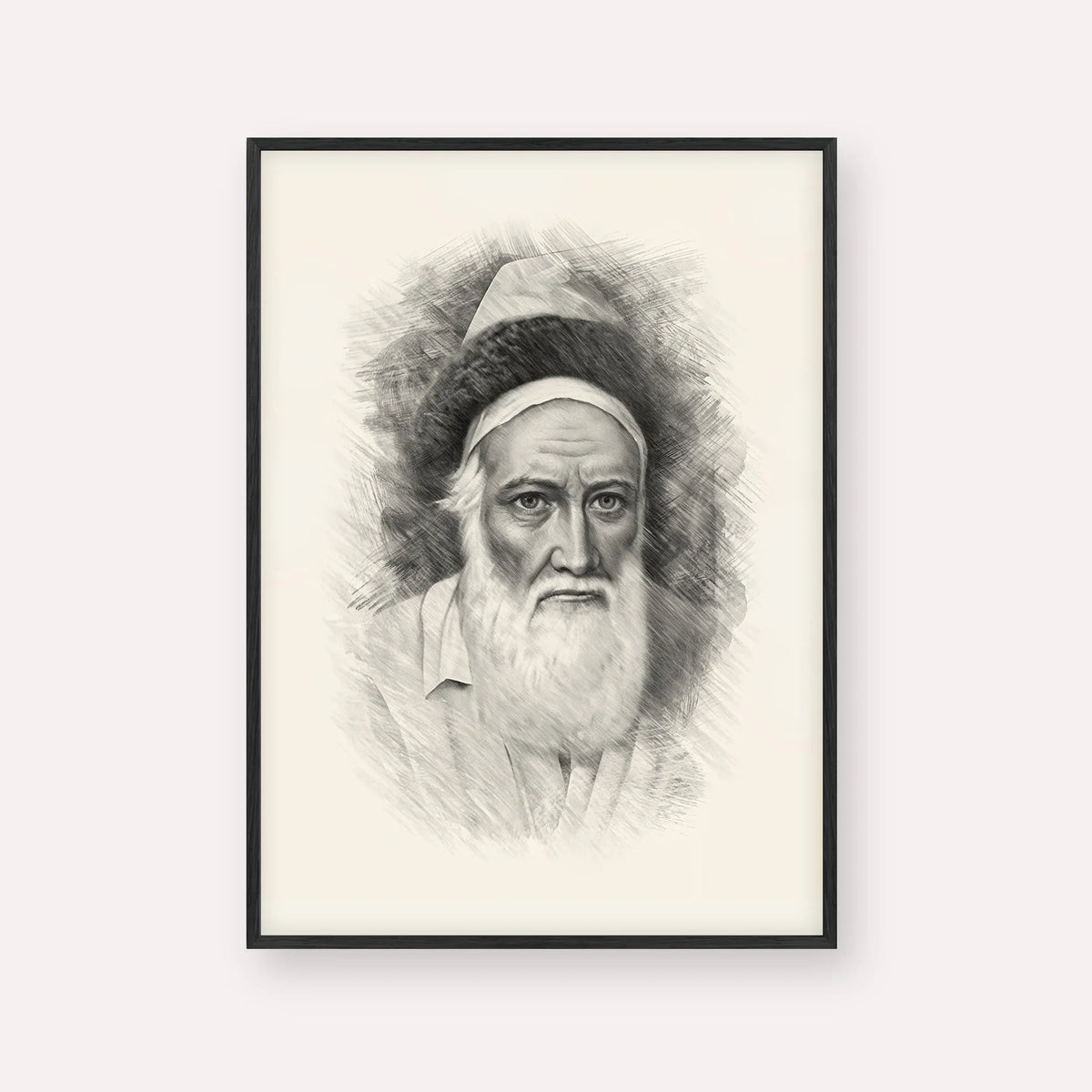 Tzemach Tzedek – Black & White – Black Frame Vertical | Jewish Wall Art, Gedolim Pictures
