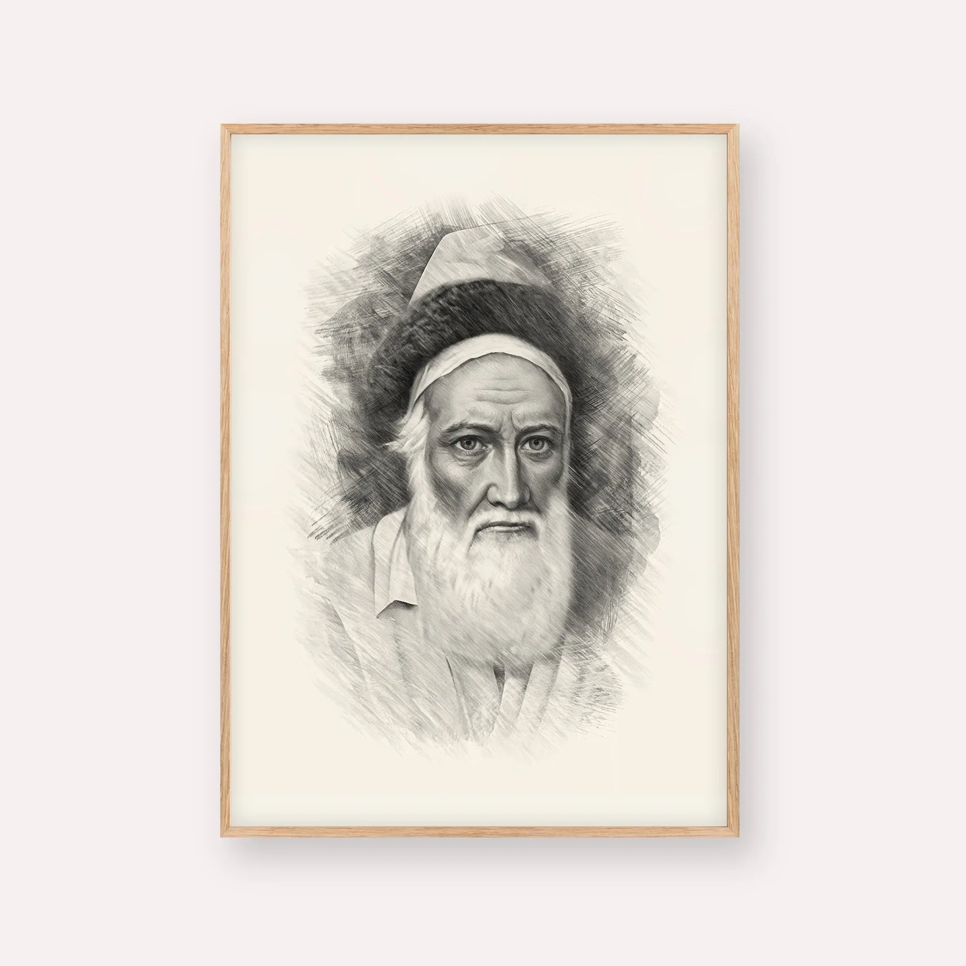 Tzemach Tzedek – Black & White – Wood Frame Vertical | Jewish Wall Art, Gedolim Pictures