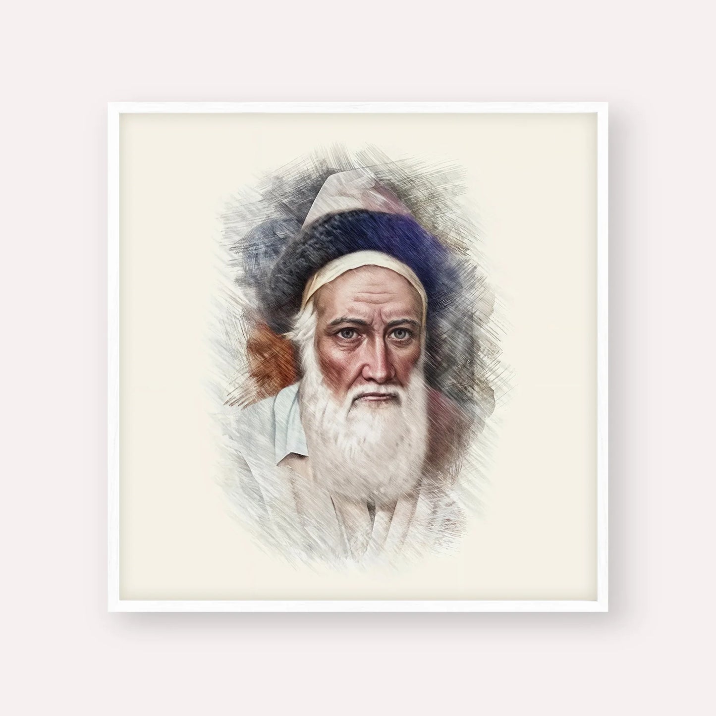 Tzemach Tzedek – White Frame Square | Jewish Wall Art, Gedolim Pictures