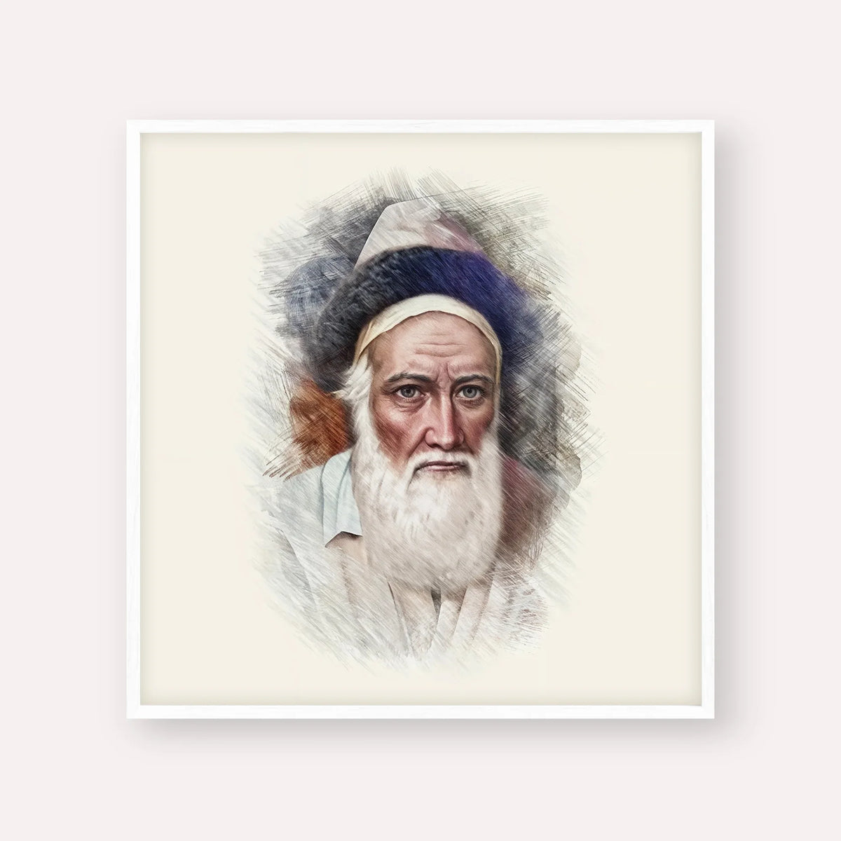 Tzemach Tzedek – White Frame Square | Jewish Wall Art, Gedolim Pictures