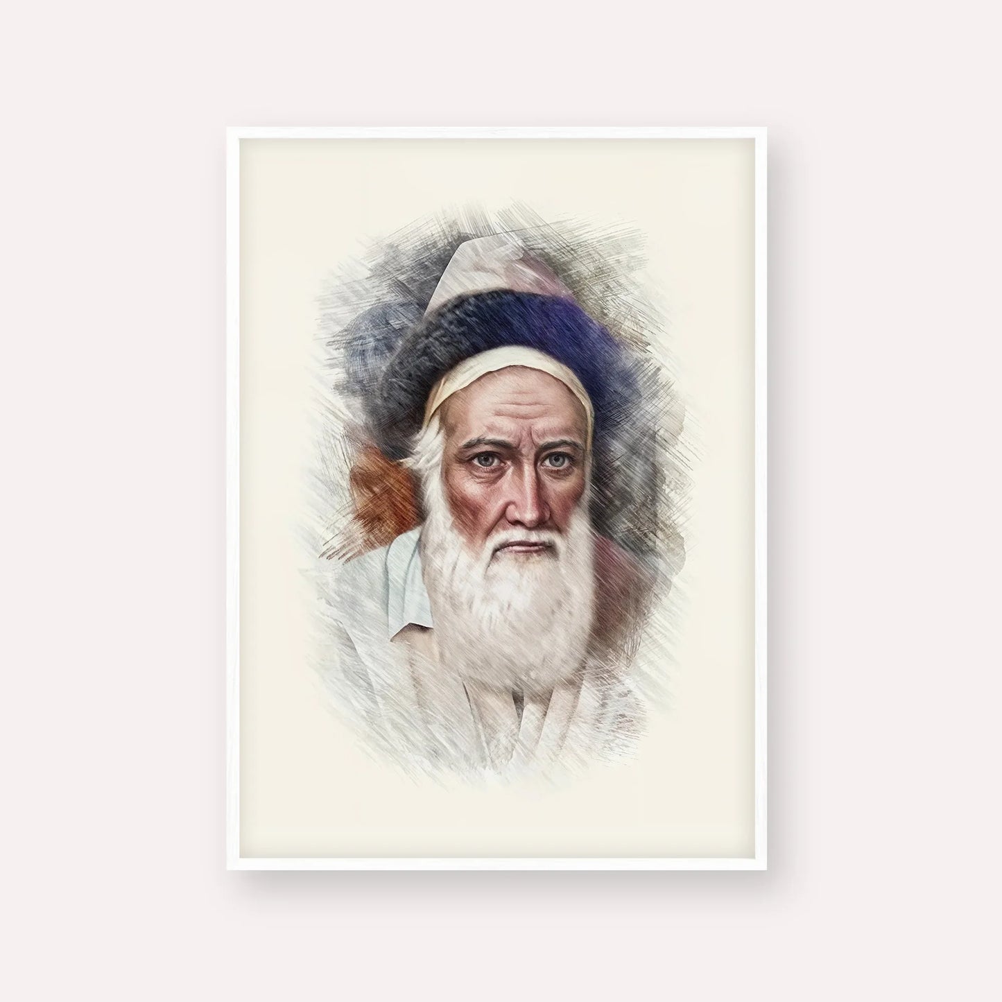 Tzemach Tzedek – White Frame Vertical | Jewish Wall Art, Gedolim Pictures
