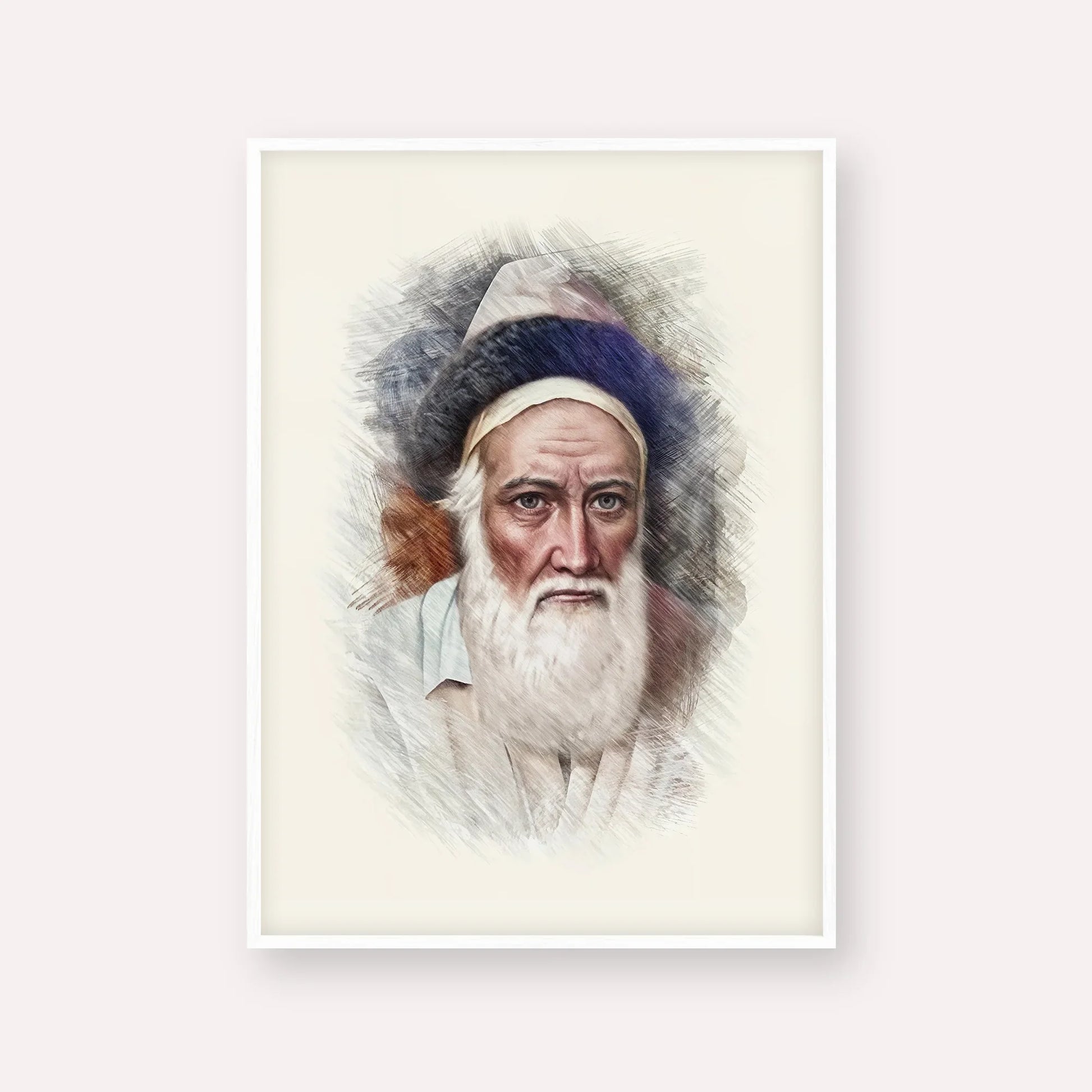 Tzemach Tzedek – White Frame Vertical | Jewish Wall Art, Gedolim Pictures