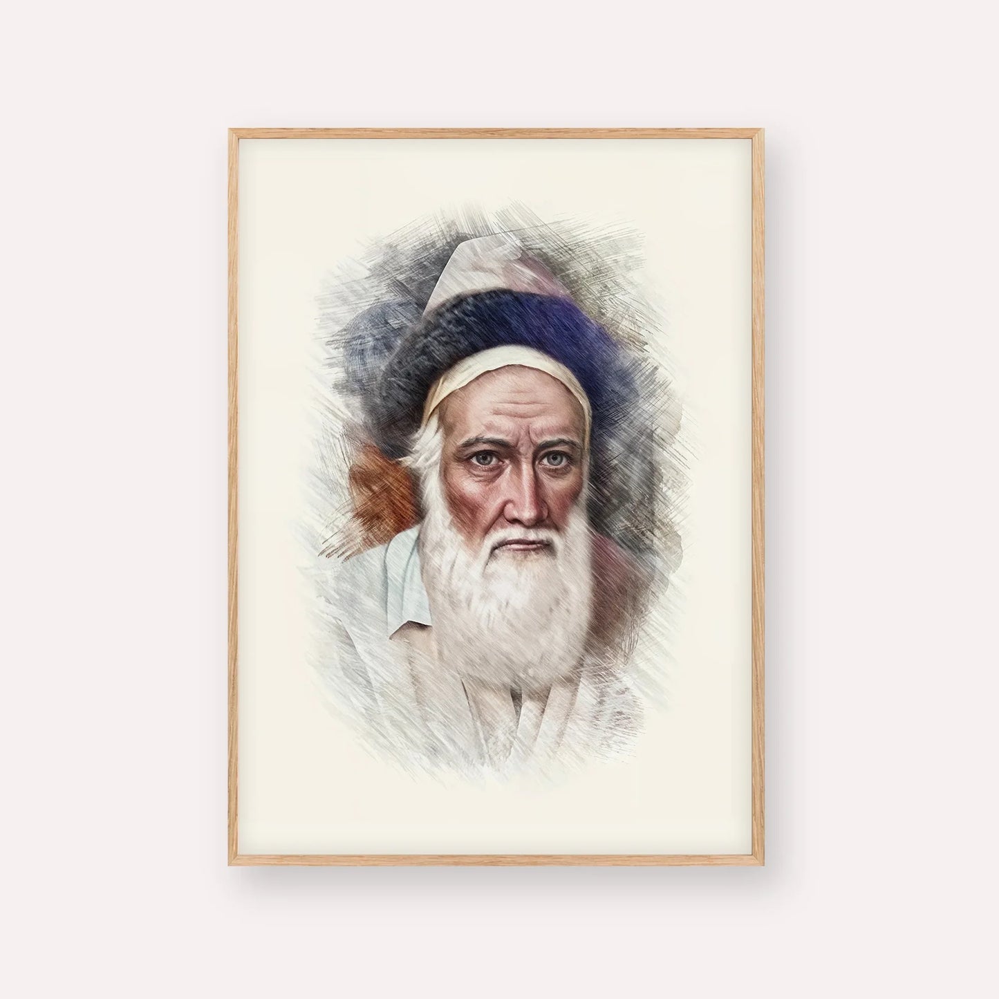 Tzemach Tzedek – Wood Frame Vertical | Jewish Wall Art, Gedolim Pictures