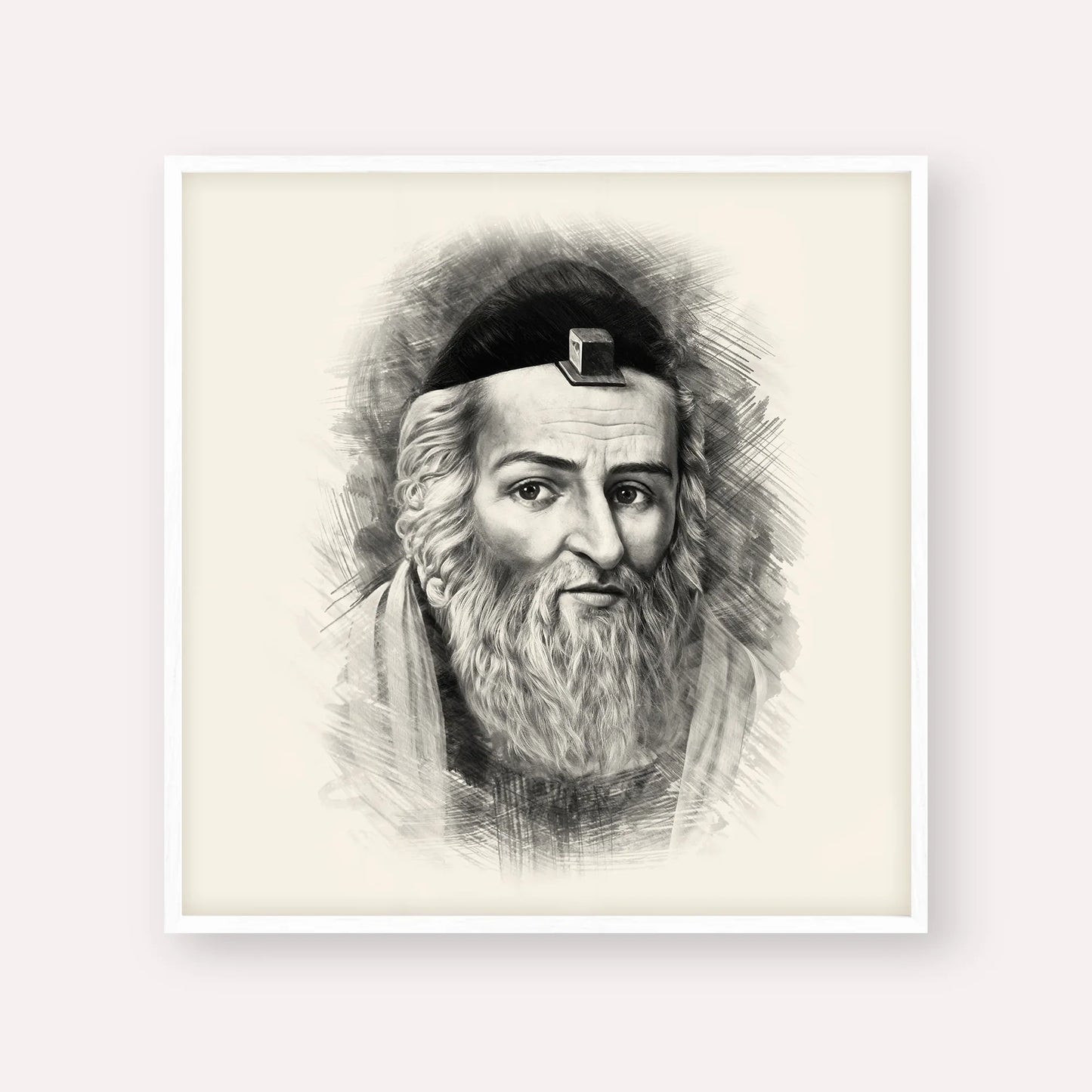 Vilna Gaon – Black & White – White Frame Square | Jewish Wall Art, Gedolim Pictures