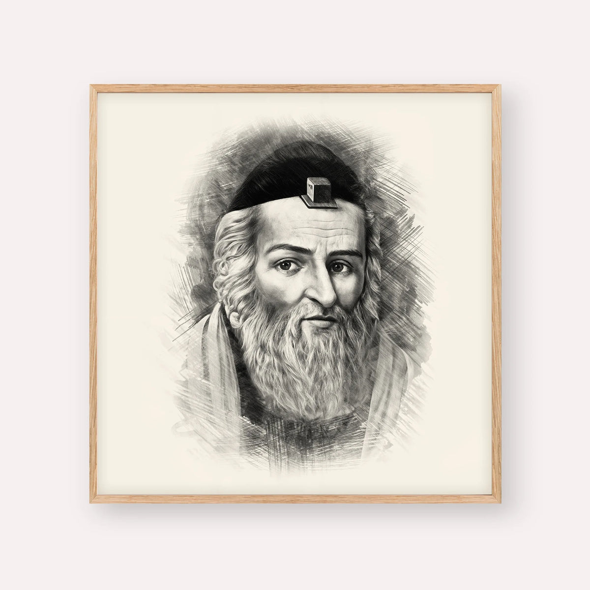 Vilna Gaon – Black & White – Wood Frame Square | Jewish Wall Art, Gedolim Pictures