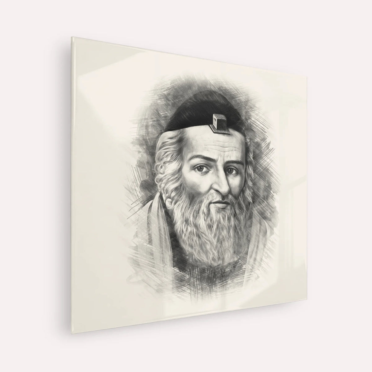Vilna Gaon – Black & White – Acrylic Glass Square | Jewish Wall Art, Gedolim Pictures