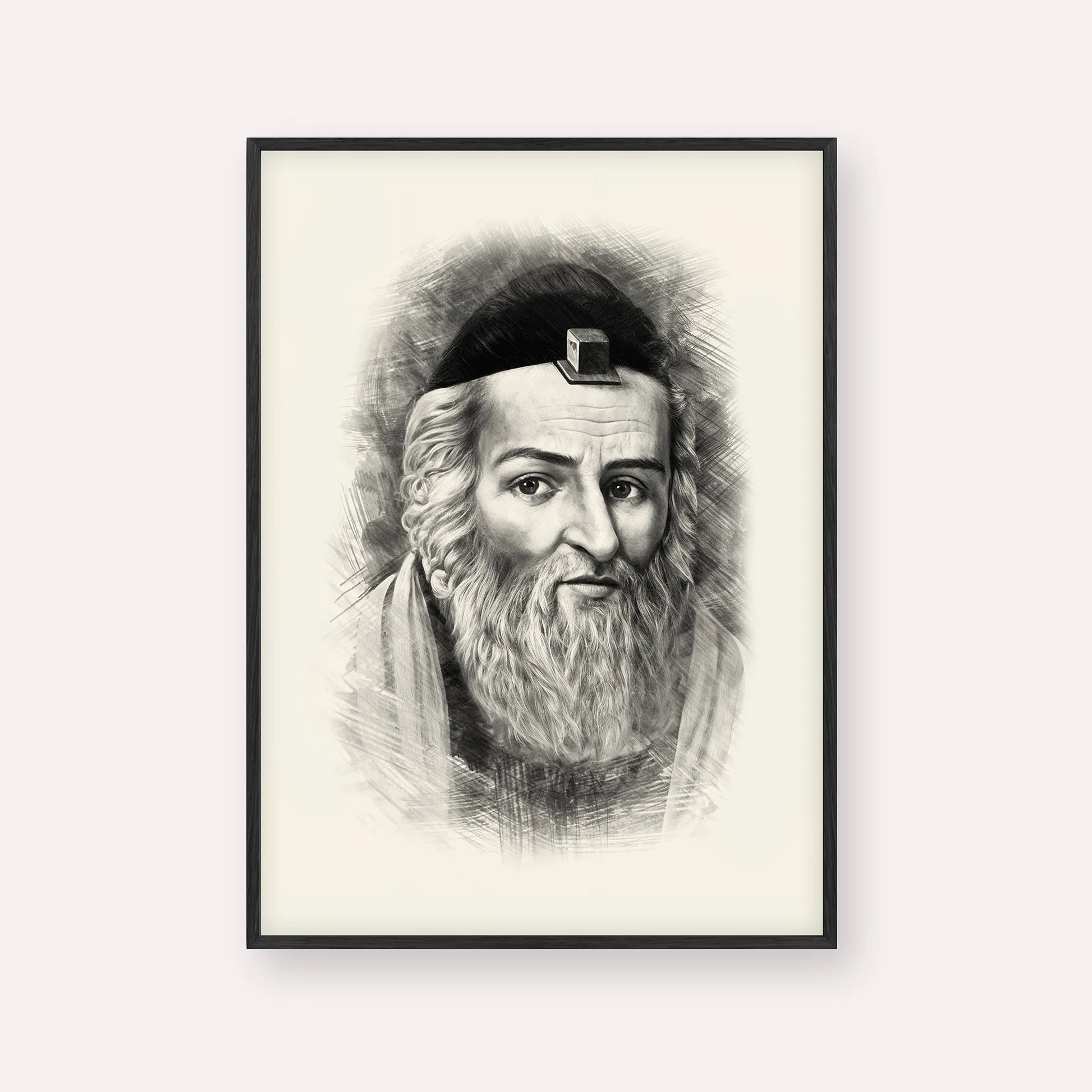 Vilna Gaon – Black & White – Black Frame Vertical | Jewish Wall Art, Gedolim Pictures