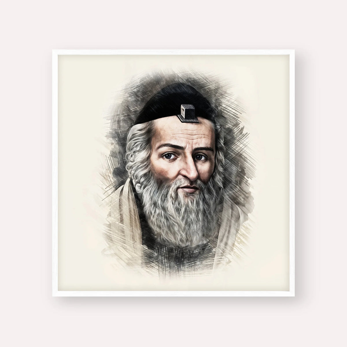 Vilna Gaon – White Frame Square | Jewish Wall Art, Gedolim Pictures