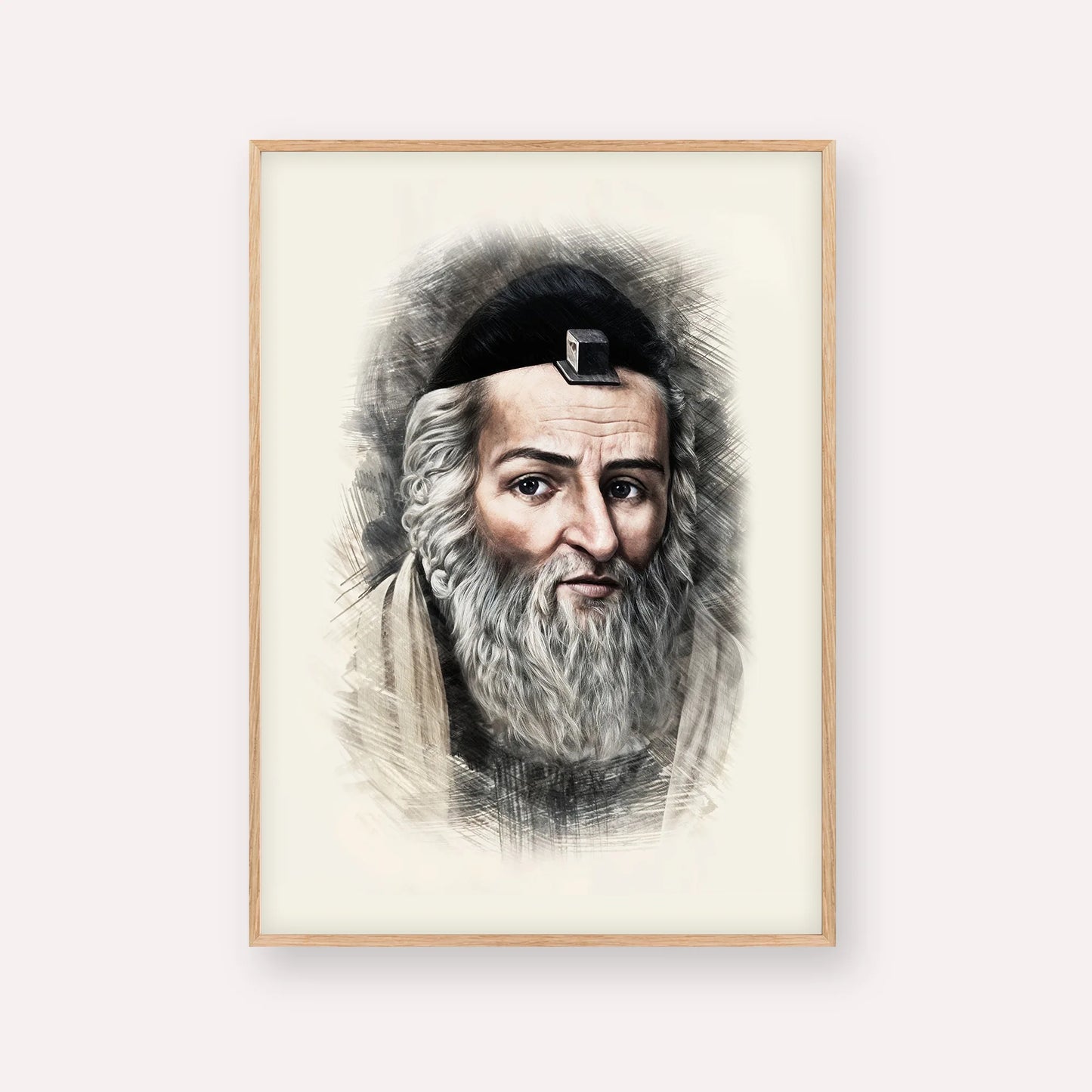 Vilna Gaon – Wood Frame Vertical | Jewish Wall Art, Gedolim Pictures