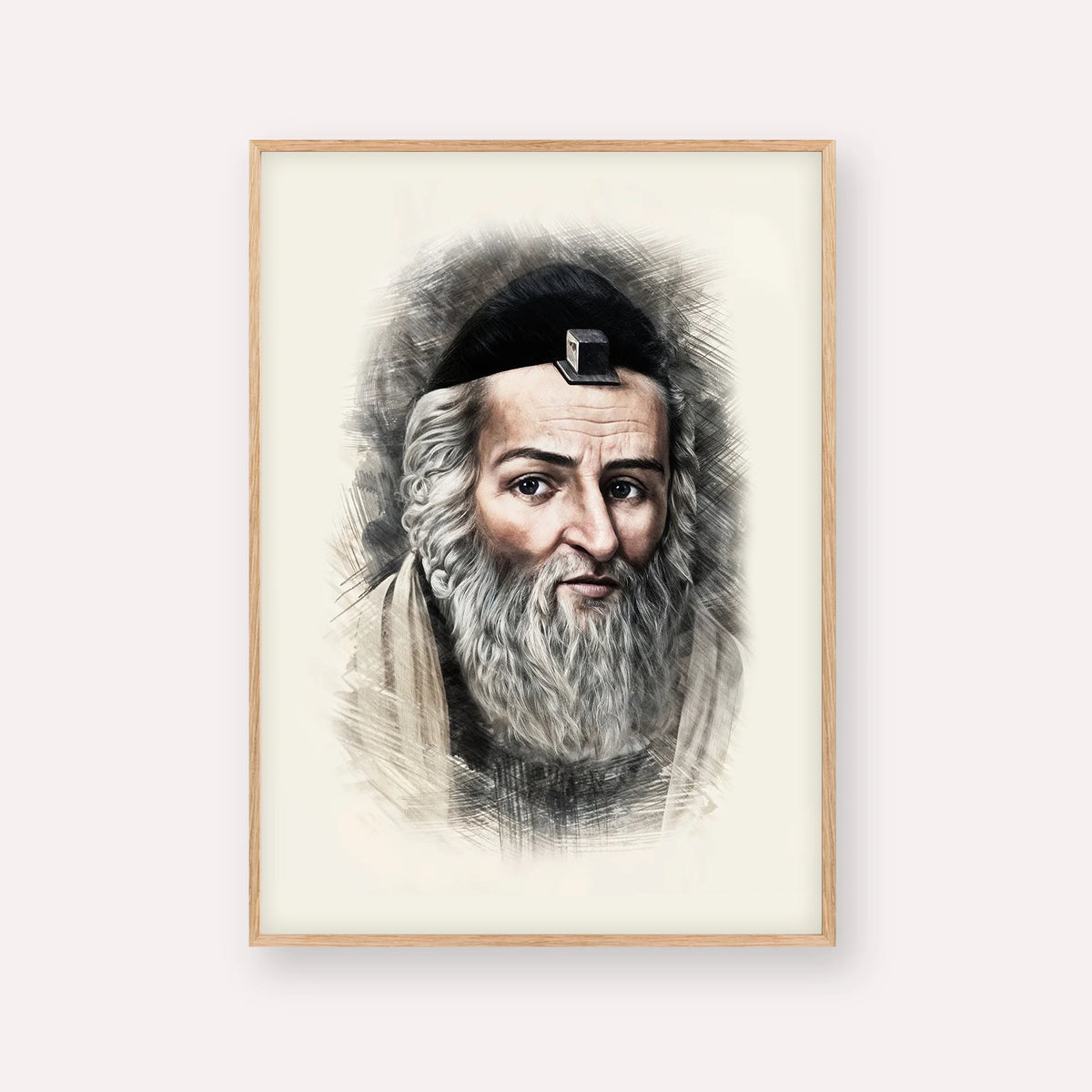 Vilna Gaon – Wood Frame Vertical | Jewish Wall Art, Gedolim Pictures