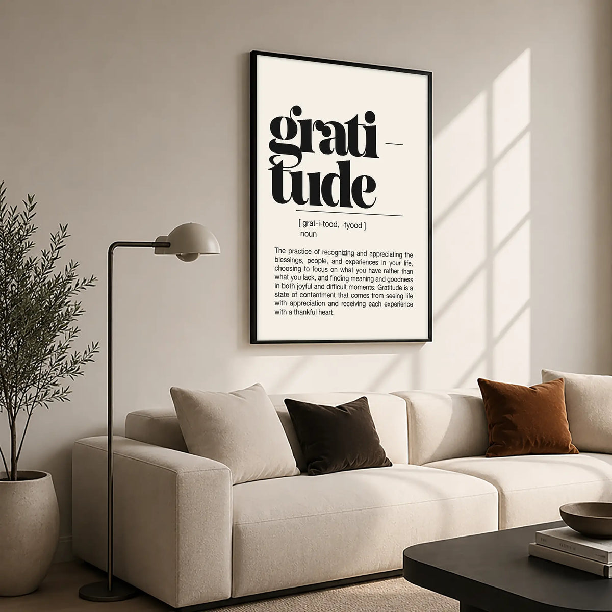 Gratitude – Black Frame Hanging Rectangle | Jewish Wall Art